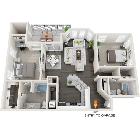 Floor plan for 2 beds, 2 baths, 1156 sqft